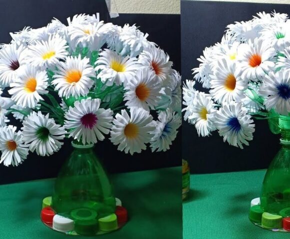 Cách làm hoa nhựa để bàn bằng phế liệu