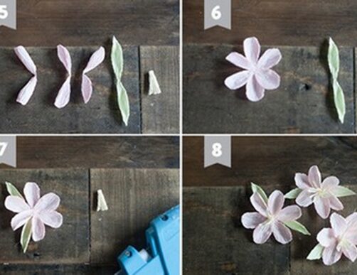 Các bước làm hoa đào bằng giấy nhún đơn giản