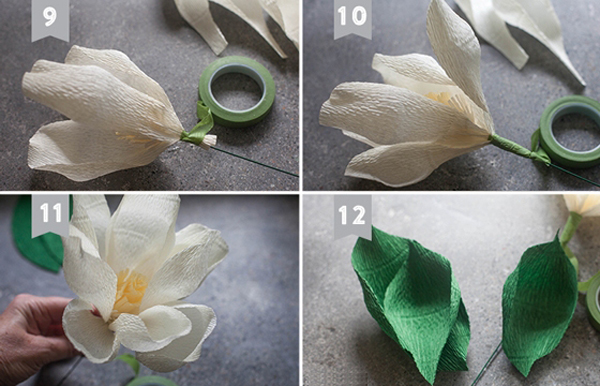 Dùng giấy nhún làm hoa mộc lan tuyệt đẹp