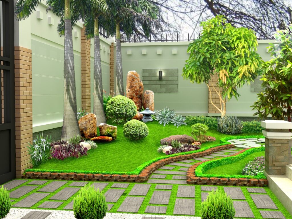 Cách thức tiến hành thiết kế sân vườn sinh động với cỏ nhân tạo sân vườn